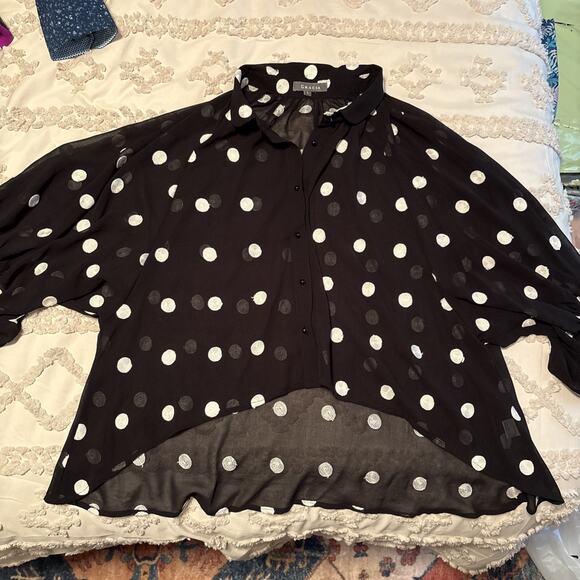 Gracia Women’s Shear Black/Dots. High/low Button up Shirt Large style 16285 - Picture 1 of 11